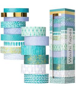 lot 31176 image: Mr. Pen- Washi Tape Set, 15 Rolls, Assorted Sizes, 5 YardsRoll, Gold Foil Washi Tape for Scrapbook, Arts, Crafts, Journals and Planners, Ocean Breez Design - Retail $8