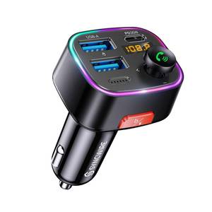 lot 31178 image: Syncwire Bluetooth 5.4 FM Transmitter Car Adapter 48W (PD 36W & 12W) Light Switch HiFi Bass Sound Fast Charging Wireless Radio Music Adapter LED Display Hands-Free Calling Support USB Drive - Retail $25