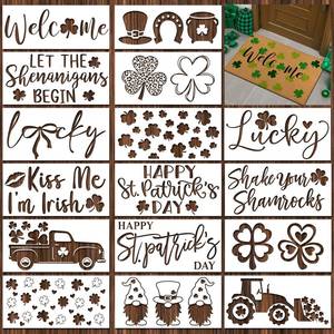 lot 31182 image: Dunzy 16 Pcs Easter Stencils for Door Mats Crafts Large Reusable Bunny Easter Eggs Welcome Templates for Painting on Wood Sign Wall Doormat DIY Project