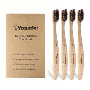lot 31192 image: Ycquaser Bamboo Toothbrushes,Travel Toothbrush&Horse Bristle(4-Pack),Natural Soft Bristles for Adults,100% Biodegradable,Plastic & Nylon Free - Retail $24