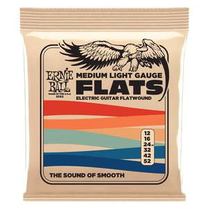 lot 31193 image: Ernie Ball Med-Light Stainless Steel Flatwound Electric Guitar Strings - 12-52 - Retail $20