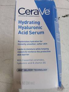 lot 31195 image: CeraVe Hydrating Hyaluronic Acid Serum 1 FL OZ - Retail $8