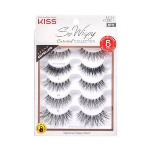 lot 31198 image: KISS So Wispy Curated Collection of Bestselling False Eyelash Styles Multipack, Volume & Curl, Lash Extensions Look, Signature Wispy Effect, Cruelty Free, Reusable, Contact Lens Friendly, 5-Pair - Retail $4