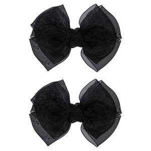 lot 31202 image: 4 inch Black Organza Double Hair Bows Alligator Clips Mesh Ribbon Tulle Decorative Hair Bow Barrettes Halloween Wedding Party Dress Accessory for Toddler Teen Girls Kids - Retail $8