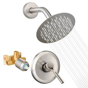 lot 32438 image: Shower Head And Faucet Set Complete With 6 Inch High Pressure Rain Shower Head Brushed Nickel Shower Fixtures With Valve Trim kit Regaderas Para Modernas - Retail $40