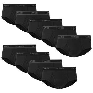 lot 32447 image: Hanes Mens Tagless Brief Underwear Pack, Mid-Rise Moisture-Wicking Black Briefs, 9-Pack sz XL - Retail $28