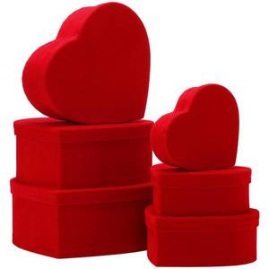 lot 32450 image: Cholemy 6 Pcs Valentines Day Nesting Gift Boxes with Lids Valentines Velvet Gift Boxes Stacked Red Heart Design in 6 Assorted Sizes for Giving Decorative Wrapping Present - Retail $28