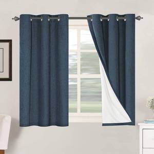 lot 32455 image: H.VERSAILTEX Primitive Linen Curtains 100% Blackout Curtain Drapes Burlap Fabric Curtains with White Thermal Insulated Liner, Grommet Top Drapes Living RoomBedroom (2 Panels, 42 x 45 Inch, Navy) - Retail $28