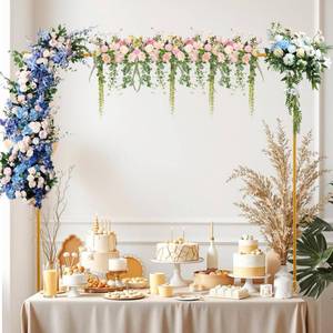 lot 32460 image: Qirvaten Over The Table Rod Stand with Clamps for Decorations, Adjustable 30-47 Height 34-98 Length Table Balloon Arch Stand Hanging for Wedding Birthday Party Halloween Christmas(COLORGold) - Retail $20