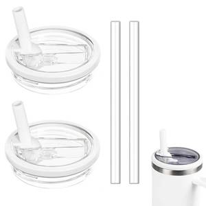 lot 32465 image: 2 Pack 30oz Detachable Flip Straw Lid Replacement for Stanley Quencher H2.0 and ProTourLeak Proof and Dust-Proof Lid,Reusable Tumbler Cover for Stanley Cup (White, 30oz) - Retail $8