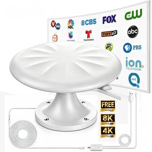 lot 32475 image: RV Antenna for Camper, RV TV Antennas Roof Mounted, 720° Long Range Omni Directional Reception Digital HD Antenna Signal, with Super Signal Booster, 35ft HDTV Cable (Large-White) - Retail $98