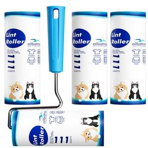 lot 32480 image: Large Surface Extra Sticky Lint Roller 6.3, 444 Sheets Long Handle Pet Hair Removal, Dog and Cat Lint Remover for Clothes, Furniture, Carpet - Retail $16
