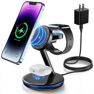 lot 32486 image: Charging Station for Apple Devices 18W Fast Mag-Safe Charger Stand Magnetic Wireless Charger Station for iPhone 17 16 15 14 13 12 ProPro MaxPlusMini AirPods 23Pro iWatch Ultra 2-8 Serials - Retail $30