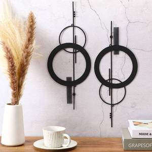 lot 42637 image: Peryiter 2 Pcs Small Metal Abstract Wall Art 15.7 Inch Black Metal Geometry Wall Decor Minimalist Single Line Art Vertical Sculptures Geometric Modern Hanging for Living Room Bathroom - Retail $13