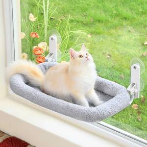 lot 62098 image: Zakkart Foldable Cat Hammock for Window - Cordless, Embeded Machine Washable Bed, Robust Metal Frame - Cat Window Perch for Large Cats and Kittens (Gray Bolster Bed, Medium) - Retail $28
