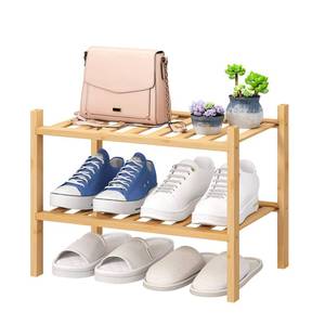 lot 62099 image: viewcare Small Shoe Rack, 2-Tier Shoe Rack for Entryway, Bamboo Wood Shoe Shelf for Closet & Hallway, Long 17.2IN  Beautiful  Functional  Sturdy  Durable - Retail $16