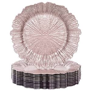 lot 62103 image: MAONAME Pink Charger Plates Set of 12, Reef Plate Chargers for Dinner Plate, Plastic Table Charger Plates for Wedding Bulk, Party - Retail $53