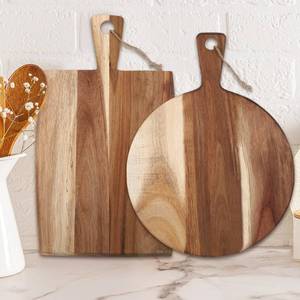 lot 62104 image: Hsei 2 Pcs Acacia Wood Cutting Board with Handle Wooden Charcuterie Board Large Paddle Carving Chopping Set Butter Serving Tray for Cheese Meat Fruit Pizza Bread Baking(Classic Handle) - Retail $39