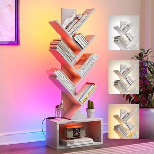 lot 62109 image: Evermagin 6 Tier Tree Bookshelf with Lights, LED Book Tree Bookcase with Storage Organizer, Small Corner Bookshelf Floor Standing Book Shelf for Living Room, Bedroom & Home Office, White - Retail $60