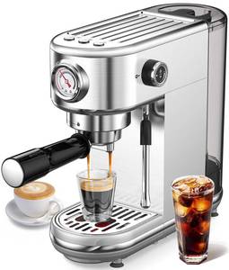 lot 17075 image: Atatix 20 Bar Espresso Machine with Milk Frother, Professional Compact Espresso Maker, Stainless Steel Coffee Machine with Precise Temp Control & 44oz Removable Water Tank for Latte, Cappuccino, White - Retail $125