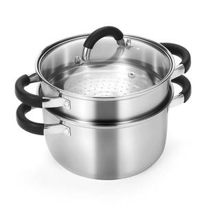 lot 23209 image: Kirecoo 3.2QT Steamer for Cooking - Stainless Steel Steam Pot with Steamer Basket, Cooking Stock Pot with Silicone Handle, Lid for Vegetable, Dumplings, Soup, Food, 3Ply Bottom Boiling Stew Cookware - Retail $26