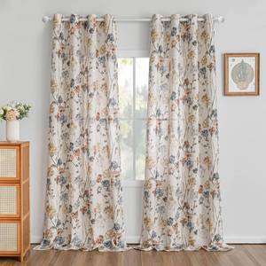 lot 23211 image: MYSKY HOME Floor to Ceiling Linen Floral Curtains 95 Inch Length 2 Panels Set Semi Sheer Light Filtering Farmhouse Flower Print Patterned Window Grommet Curtains for LivingDining Room, Yellow, 2 Pcs - Retail $44