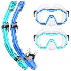 lot 23214 image: Snorkeling Gear for Adults Kids, Kwambiri Dry-Top Snorkel Set, 180°Panoramic Wide View Diving Mask Breathing Freely Snorkel Mask for Snorkeling Scuba Diving Swimming Travel - Retail $32