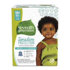 lot 24621 image: Seventh Generation Baby Wipes, Sensitive Protection with Flip Top Dispenser, White, unscented, 72 Count (Pack of 7) (Packaging May Vary) - Retail $50