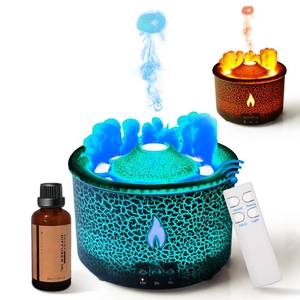 lot 24624 image: BOHOFAM Aroma Essential Oil Diffuser 360 ML,Volcano and Flame DiffuserHumidifier,give1.76 oz Hotel Collection Essential Oils,Bluered Light Selection,Diffusers for Home,Large Room(Black Cracks) - Retail $30