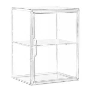 lot 24627 image: Attelite Acrylic Display Case for Collectibles, Clear Storage Bin with 3 Adjustable Layers, Stackable Storage Box with Magnetic Door for Figures, Home Office,Large,2 Tier Clear Storage Bin, 1Pack - Retail $21
