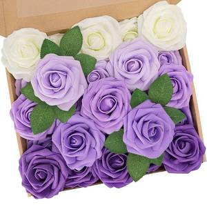 lot 24629 image: N&T NIETING Artificial Flowers,25pcs Real Touch Fake Flowers Rose with Stems Perfect for DIY Wedding Bridesmaid Bridal Bouquets Centerpieces Home Arrangement Party Tables Decoration,Series Purple - Retail $13