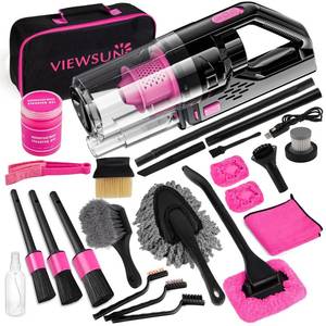 lot 24634 image: Viewsun Car Vacuum Attachments Car Cleaning Kit, Pink Auto Accessories for Women Gift (Vacuum Not Included) - Retail $50