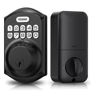 lot 24640 image: TEEHO TE001 Keyless Entry Door Lock with Keypad - Smart Deadbolt Lock for Front Door with 2 Keys - Auto Lock - Easy Installation - Matte Black - Retail $36