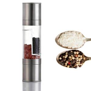 lot 24662 image: Salt and Pepper Grinder Set Stainless Steel Salt and Pepper Shakers with Ceramic Spice Grinder Mill for Adjustable Coarseness 2-in-1 Salt Grinder Refillable - Retail $8