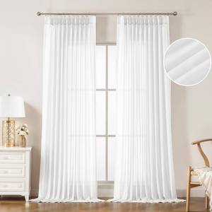 lot 24687 image: WEST LAKE Bright White Pinch Pleated Sheer Curtains 84 Inches Long for Bedroom Living Room,Farmhouse Lightweight Sheer Drapes with Backtab,Retro Window Treatment for Sliding Patio Door,58 Wx84 Lx2 - Retail $43