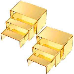 lot 24690 image: Chuangdi 2 Sets Acrylic Display Risers, Product Stand, Jewelry Display Riser Shelf Showcase Fixtures for Dessert Cupcake Candy Figure Treat Action Showcase(Gold,Small Set) - Retail $21