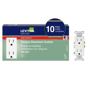 lot 24703 image: Leviton 15 Amp Decora  Duplex Electrical Wall Outlet, 10 Pack, T5325-WMP, White - Retail $23