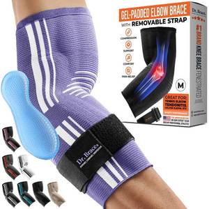 lot 28768 image: DR. BRACE Elite Elbow Brace Support, Breathable Elbow Compression Sleeve with Gel Pad for Golfers, Tennis Elbow & Tendonitis Treatment & Pain Relief 2024 (Purple-White, Medium) - Retail $20