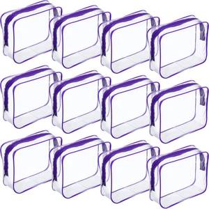 lot 32502 image: Weewooday 12 Pieces Clear Makeup Bags Cosmetic Storage Bags PVC Zipper Pouches Travel Waterproof Makeup Plastic Case for Women Organizing Toiletries Traveling Bathroom(Large,Purple) - Retail $22
