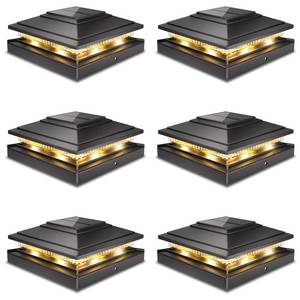 lot 32535 image: Post Caps Lights Outdoor 6pack, Waterproof Fence Post Solar Lights for 4x4 5x5 6x6 WoodVinyl Posts, Black Solar Deck Post Lights with 2 Color Modes Decorate Garden Patio Porch Backyard - Retail $44