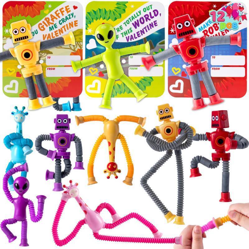 lot 23045 image: JOYIN 12 Packs Valentines Day Telescopic Suction Pop Tube with Cards, Kids Toys Party Favors, Classroom Exchange Gift for Kids, Classroom Holiday Prizes