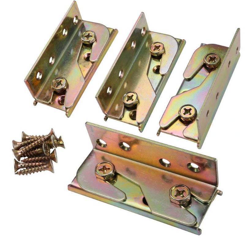 lot 24292 image: KASUNEN Bed Rail Brackets - Wooden Bed Frame Hardware - Heavy Duty Non-Mortise Bed Rail Fittings - Set of 4 (Screws Included) - Retail $17