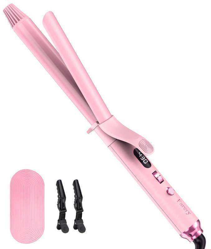 lot 32371 image: FARERY Long Barrel Curling Iron 1 Inch, Extra Long Curling Iron for Thin Hair, Infused Argan Oil & Keratin, 11 Adjustable Temp, Include Clips & Silicone Pad, black - Retail $50