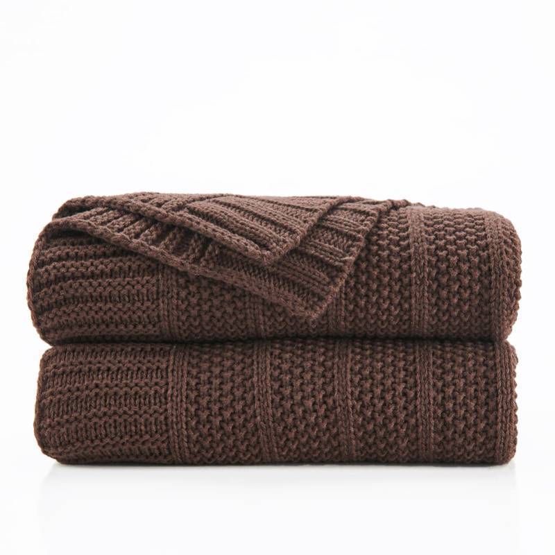 lot 62035 image: Douceur Brown Throw Blanket for Bed, Soft Cozy Lightweight Stripe Pattern Knitted Throw Blanket for Sofa, Living Room Gift, 60X80 - Retail $46