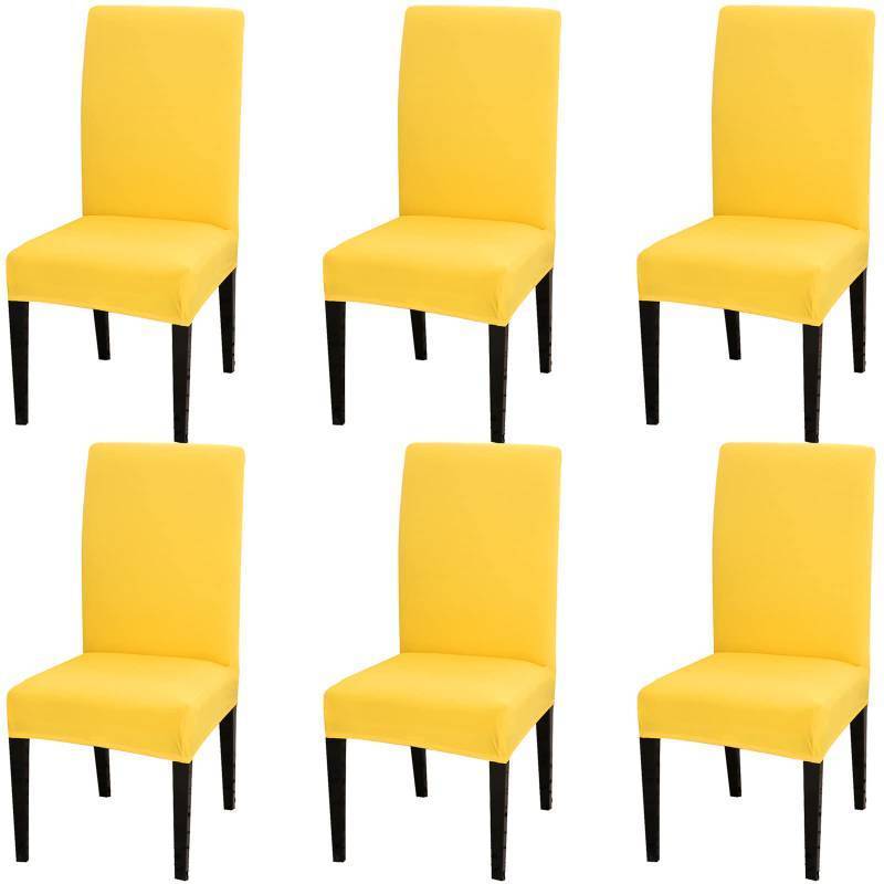 lot 22823 image: Jusmate Chair Covers for Dining Room Set of 6, Stretch Spandex Dining Chair Covers, Washable Removable Parsons Chair Slipcovers Protector for Dining Room, Kitchen, Hotel (Yellow) - Retail $30