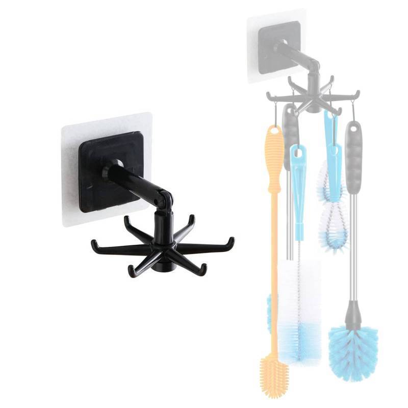 lot 22988 image: YeeBeny Water Bottle Brush Holder 360 Degrees Rotating Folding Hook Self-Adhesive 180 Degrees Vertical Flip Hook, Baby Bottle Brush Holder, Bottle Brush Holder (Black) - Retail $8