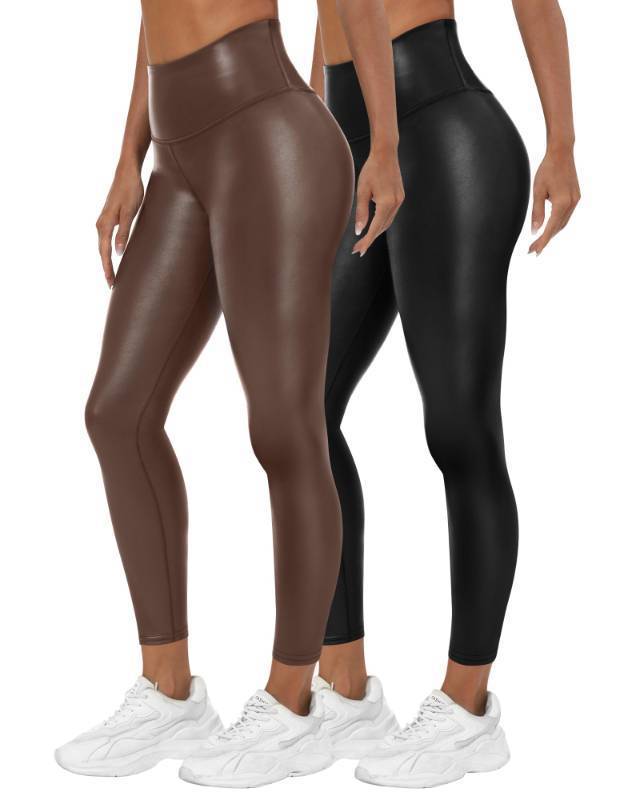 lot 30369 image: Huukeay 1 Pack Womens Leather High Waist Pants Faux Matte Yoga Athletic Pleather Leggings(Black, S)