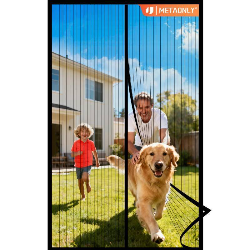 lot 33848 image: METAONLY Magnetic Screen Door Mesh Fits 32 x 80 Door - Curtain Size 34 x 82, Works for Patio, Sliding Door, Keeps Bug Mosquito Out, Fresh Air Flow, Black - Retail $14