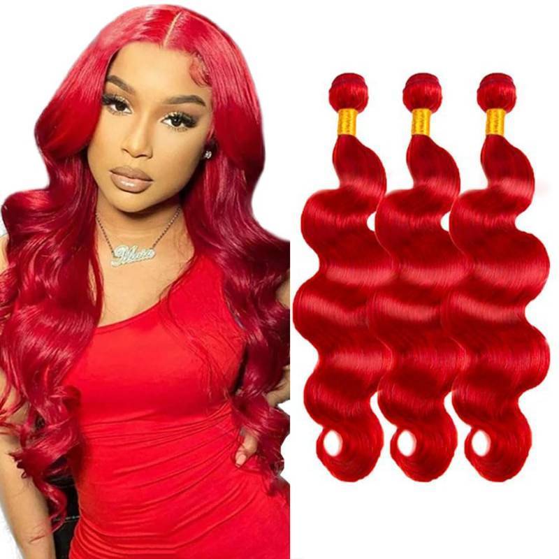 lot 33890 image: Red Bundles Human Hair Red Body Wave 3 Bundles 28 30 32 Inch Unprocessed Virgin Remy Burgundy Body Wave Bundle Hair Extensions - Retail $48