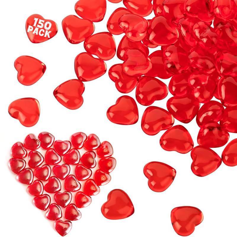 lot 33896 image: euoloar 150 Pieces Red Pink Acrylic Heart Gems for Valentines Day Decor Heart Rocks Vase Filler Table Scatter for DIY Crafts Engagement Wedding Anniversary Home Decoration